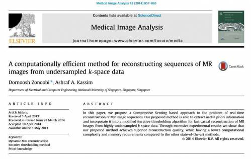 مقاله A computationally efﬁcient method for reconstructing sequences of MR images from undersampled k space data 